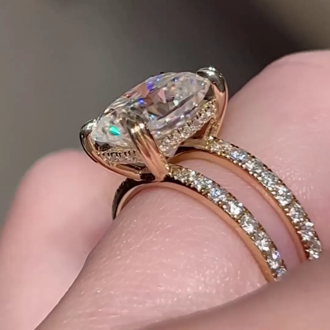 Radiant Cut Diamond White Hidden Halo 925 Sterling Silver Yellow Gold Engagement Ring