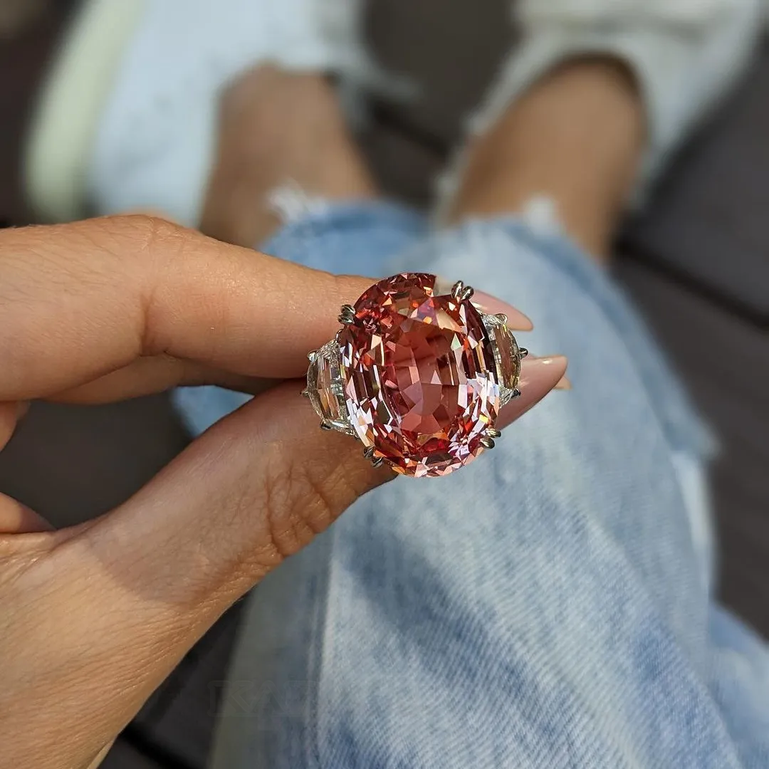 Oval Cut Fancy Pink 3-Stone 925 Sterling Silver Engagement Ring