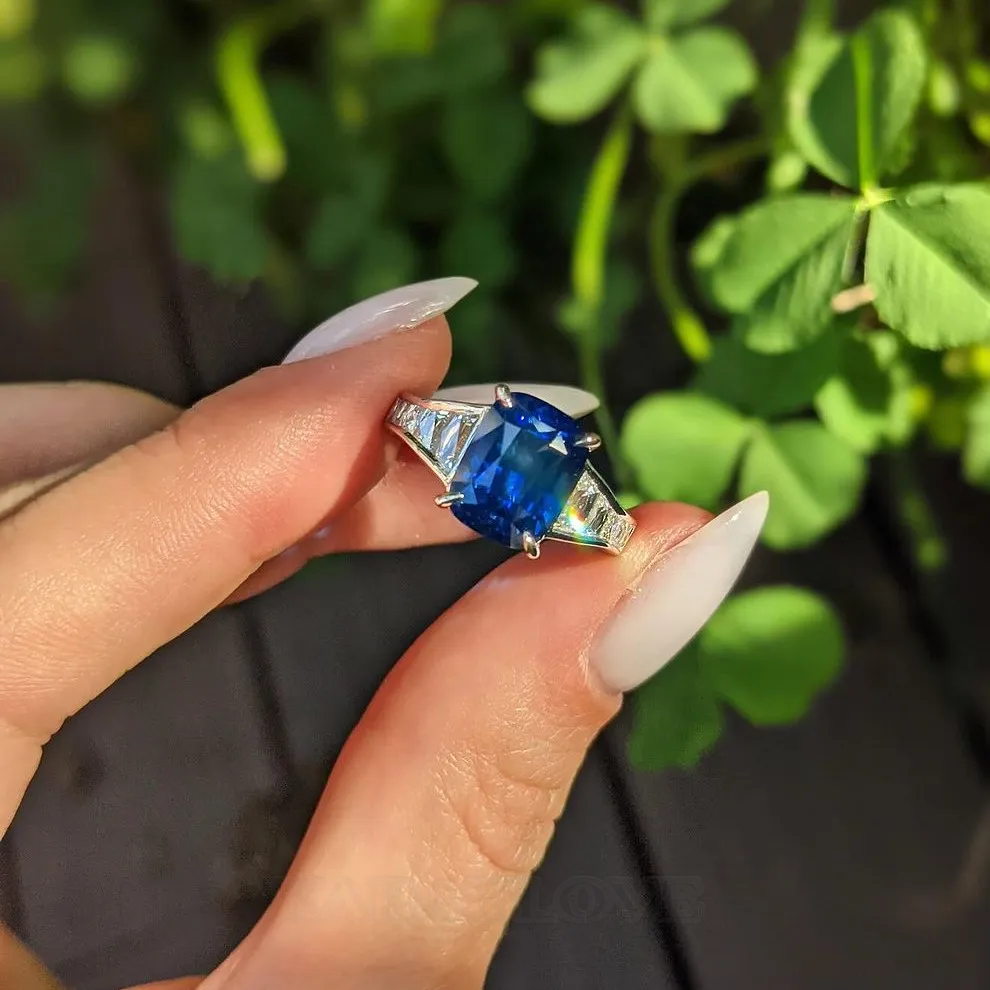 Radiant Cut Sapphire Blue Art Deco 925 Sterling Silver Engagement Ring Radiant Cut Sapphire Blue Art Deco 925 Sterling Silver Engagement Ring