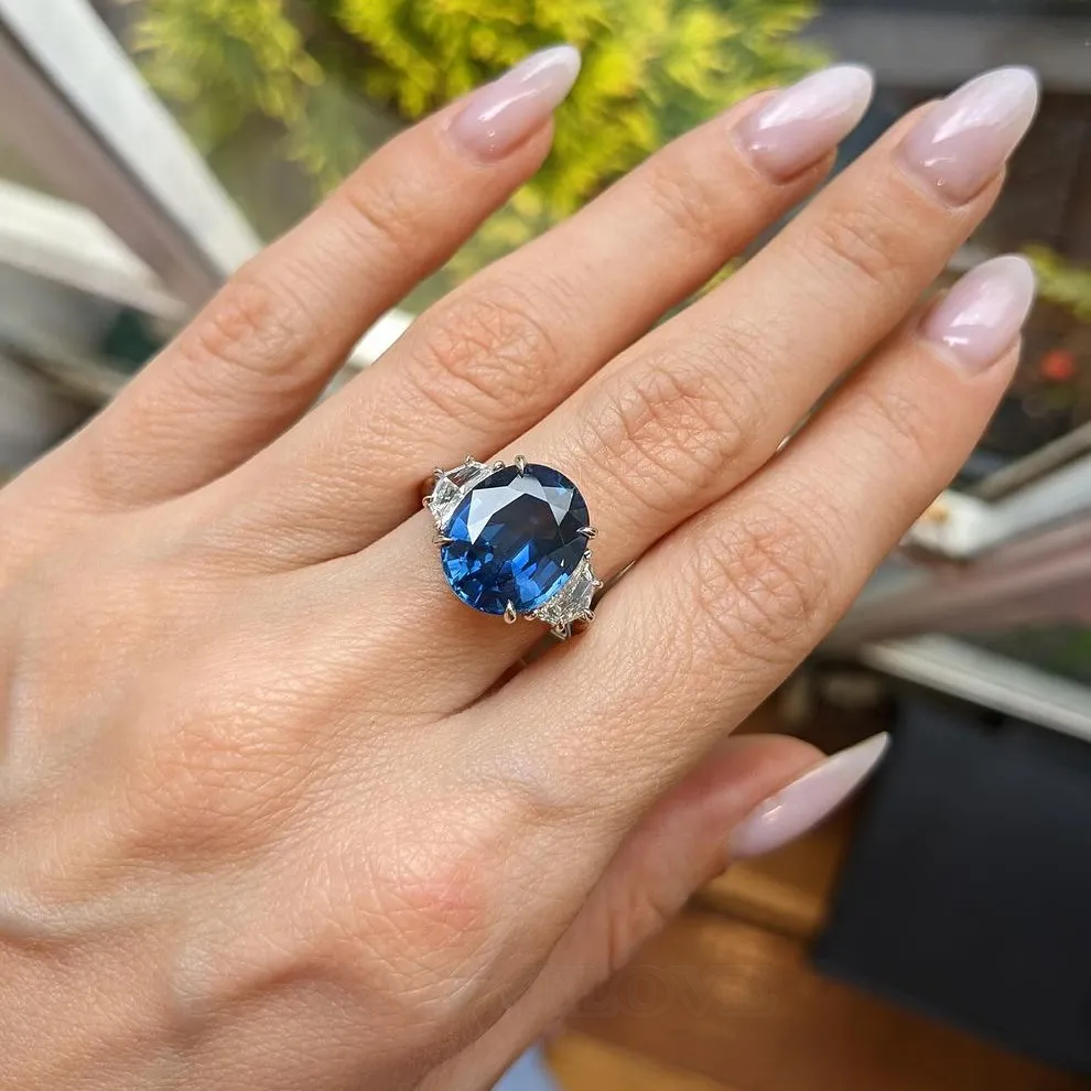 Oval Cut Sapphire Blue 3-Stone 925 Sterling Silver Engagement Ring Oval Cut Sapphire Blue 3-Stone 925 Sterling Silver Engagement Ring