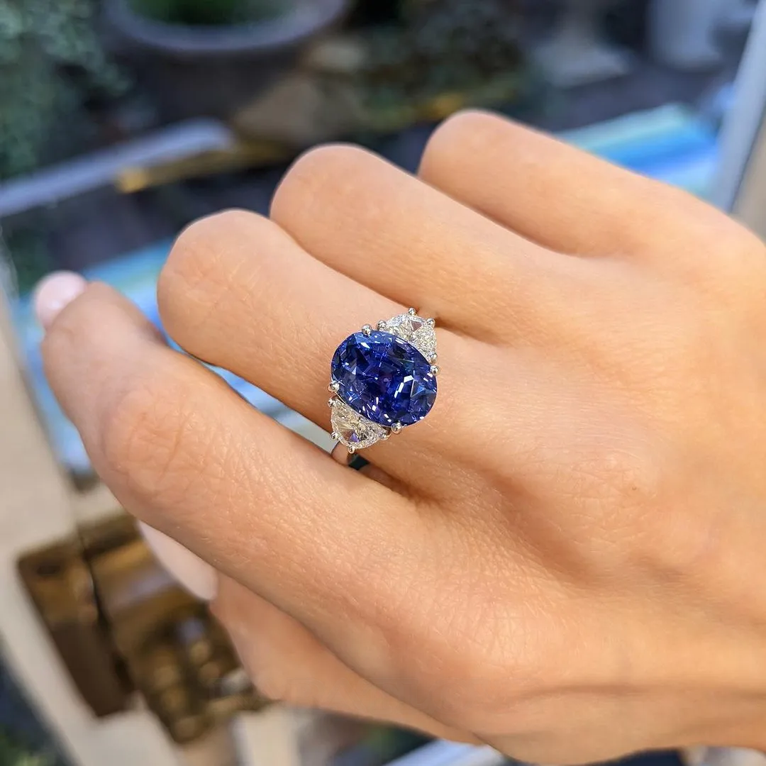 Oval Cut Sapphire Blue 3-Stone 925 Sterling Silver Engagement Ring Oval Cut Sapphire Blue 3-Stone 925 Sterling Silver Engagement Ring
