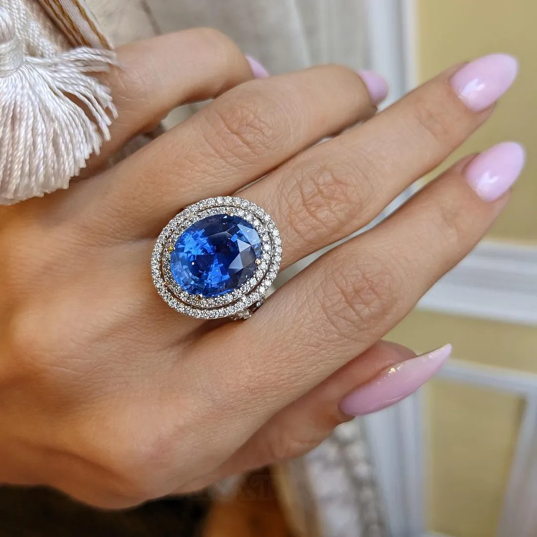 Oval Cut Sapphire Blue Double Halo 925 Sterling Silver Engagement Ring Oval Cut Sapphire Blue Double Halo 925 Sterling Silver Engagement Ring