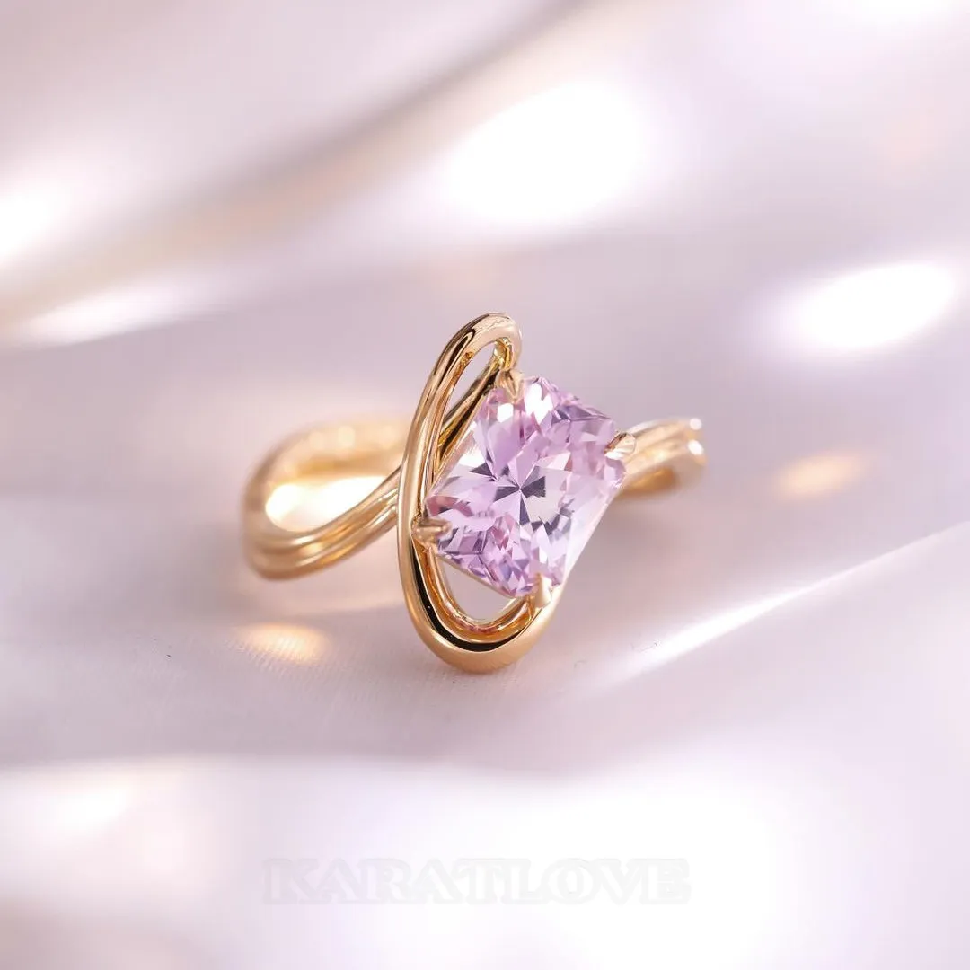 Radiant Cut Fancy Pink Art Deco Solitaire 925 Sterling Silver Yellow Gold Engagement Ring Radiant Cut Fancy Pink Art Deco Solitaire 925 Sterling Silver Yellow Gold Engagement Ring