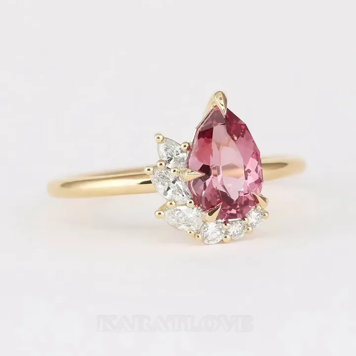 Pear Cut Garnet Red Art Deco 925 Sterling Silver Yellow Gold Engagement Ring