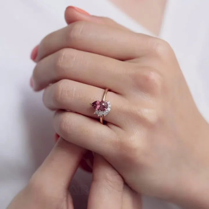 Pear Cut Garnet Red Art Deco 925 Sterling Silver Yellow Gold Engagement Ring