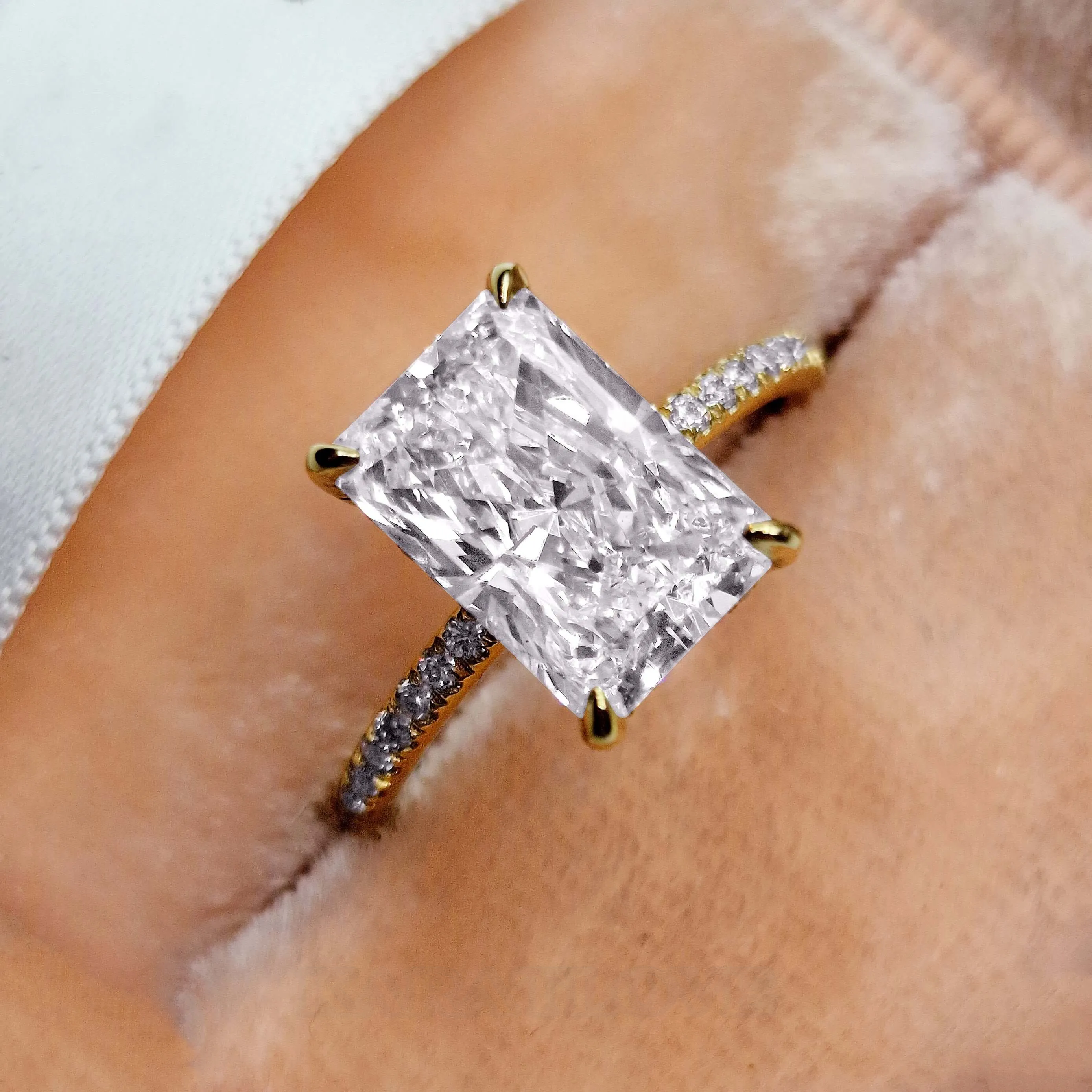 Radiant Cut Diamond White 925 Sterling Silver Yellow Gold Hidden Halo Engagement Ring Radiant Cut Diamond White 925 Sterling Silver Yellow Gold Hidden Halo Engagement Ring