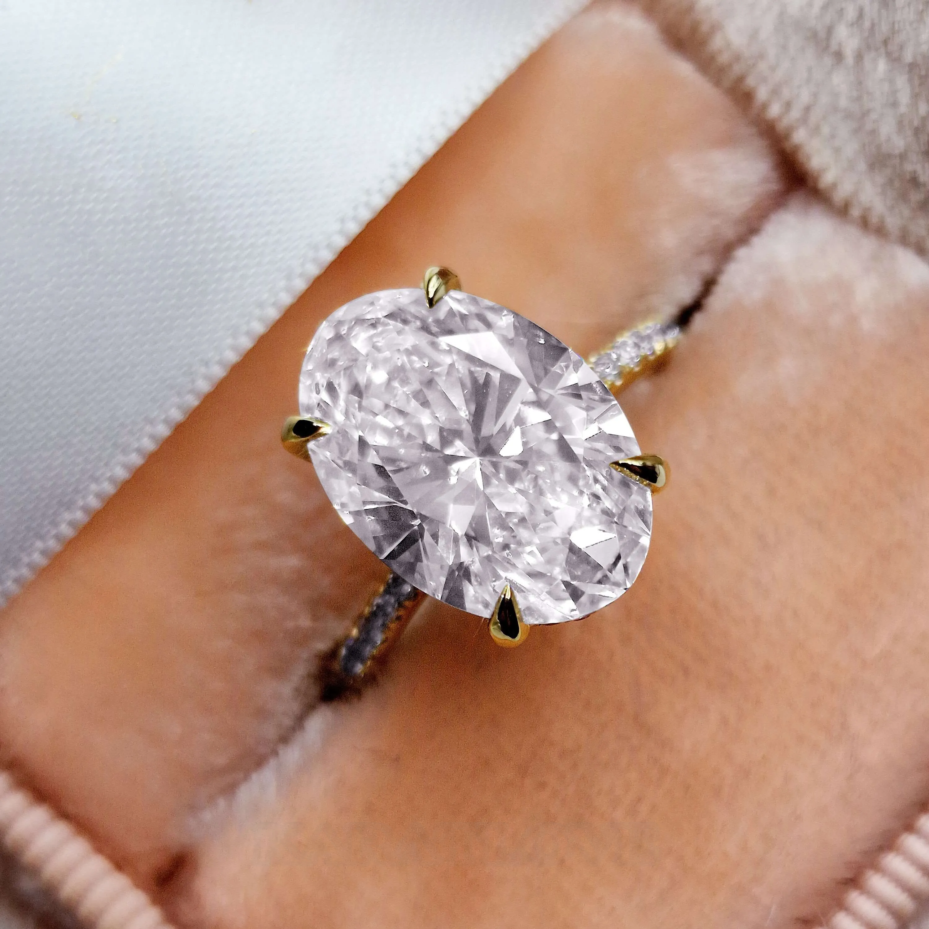 Oval Cut Diamond White 925 Sterling Silver Yellow Gold Hidden Halo Engagement Ring Oval Cut Diamond White 925 Sterling Silver Yellow Gold Hidden Halo Engagement Ring