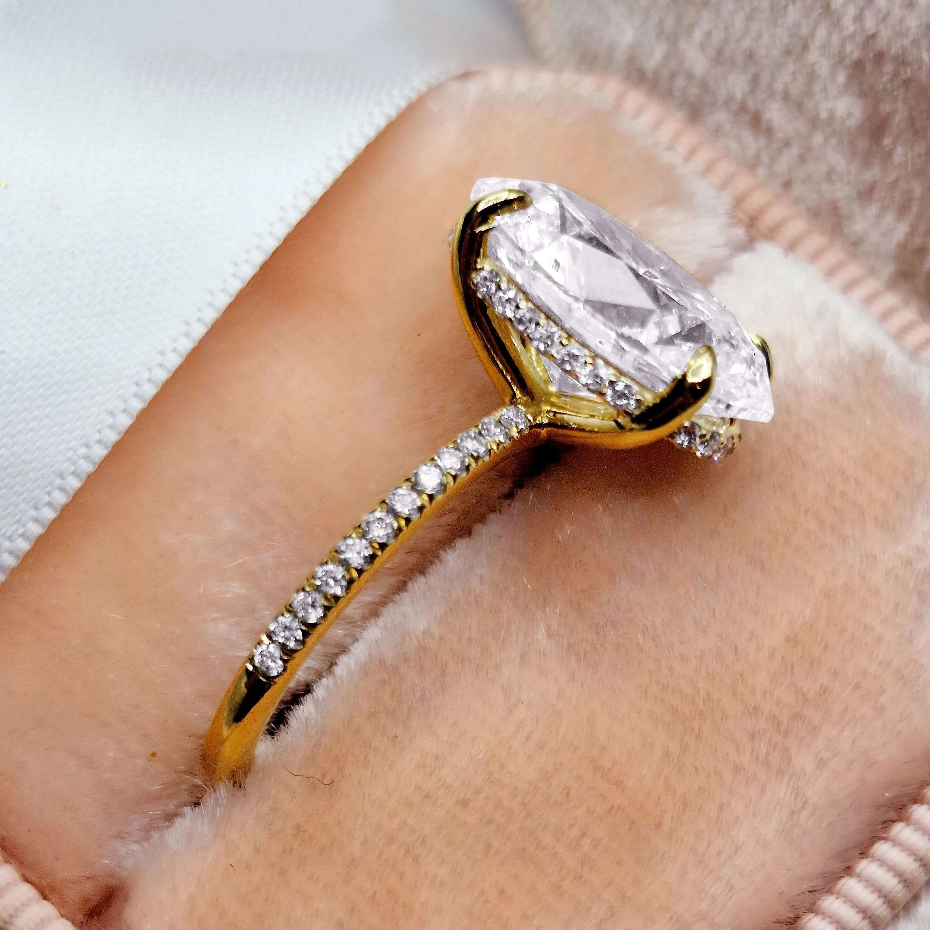 Oval Cut Diamond White 925 Sterling Silver Yellow Gold Hidden Halo Engagement Ring