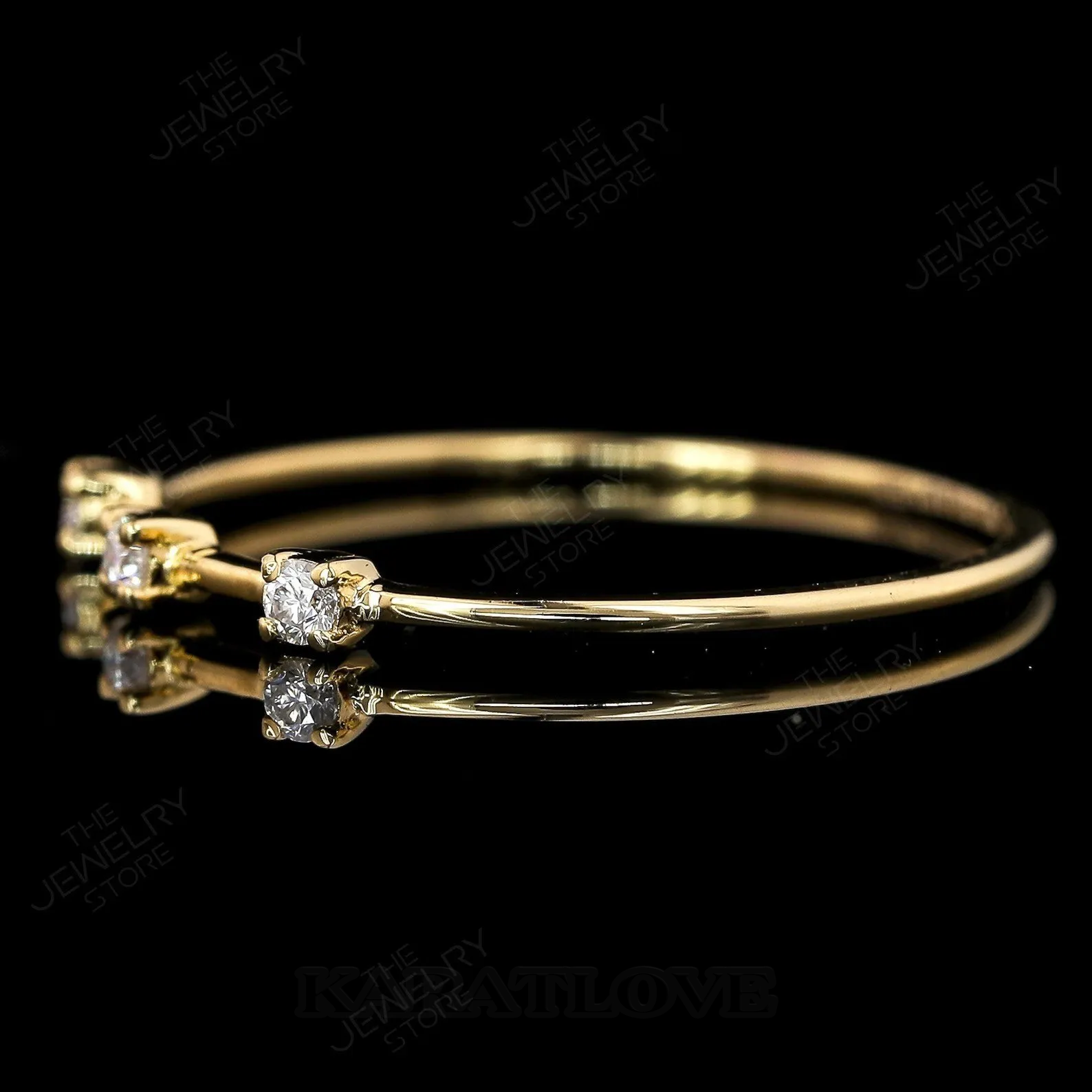 Round Cut Diamond White 925 Sterling Silver Yellow Gold 3-Stone Minimalist Stackable Ring