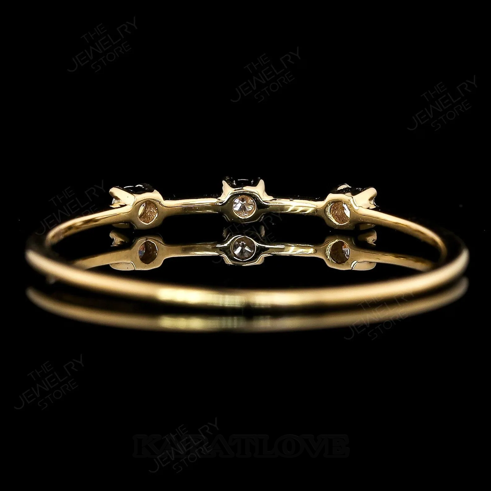 Round Cut Diamond White 925 Sterling Silver Yellow Gold 3-Stone Minimalist Stackable Ring