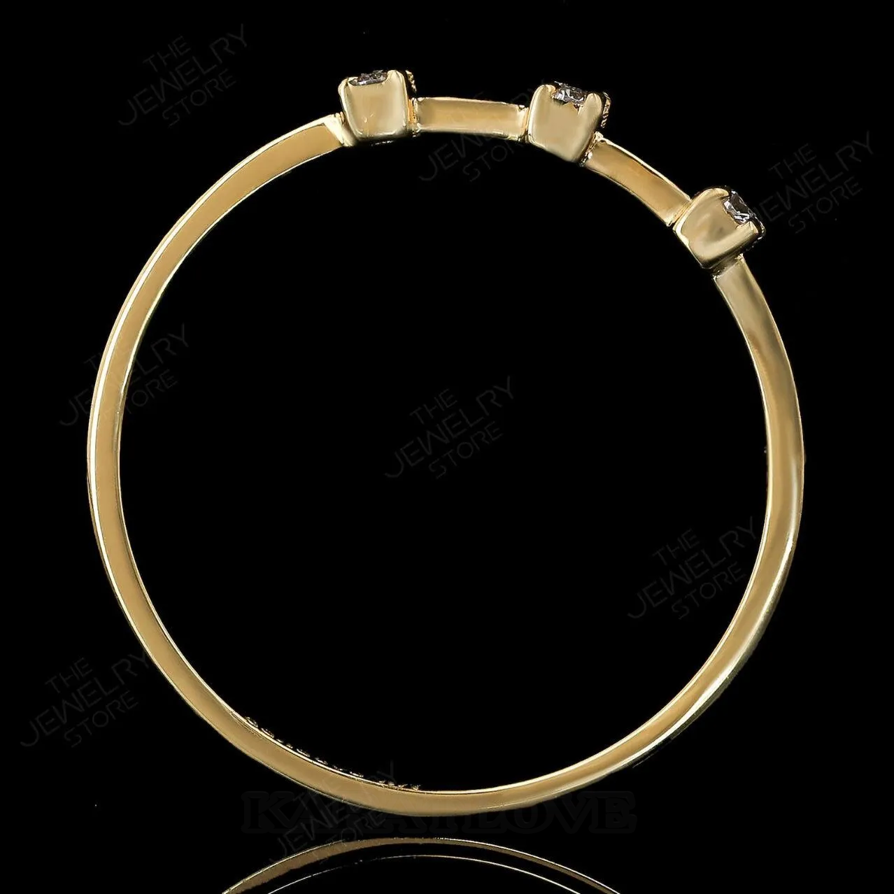 Round Cut Diamond White 925 Sterling Silver Yellow Gold 3-Stone Minimalist Stackable Ring