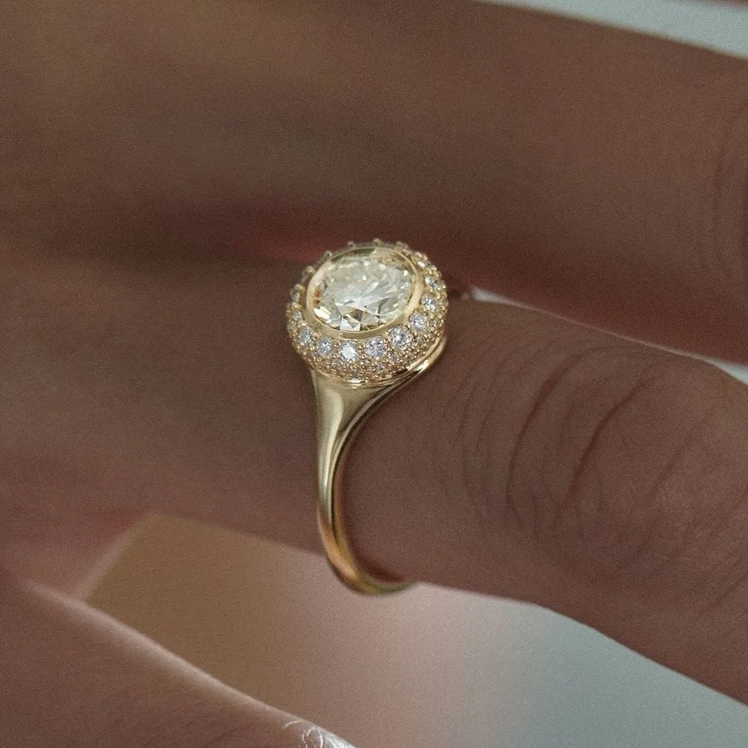 Round Cut Diamond White 925 Sterling Silver Yellow Gold Halo Engagement Ring