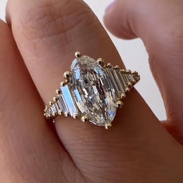 Oval Cut Diamond White 925 Sterling Silver Yellow Gold Art Deco Engagement Ring