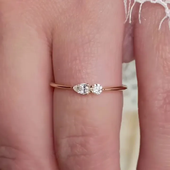 Pear Cut Diamond White 925 Sterling Silver Yellow Gold Minimalist Stackable Engagement Ring Pear Cut Diamond White 925 Sterling Silver Yellow Gold Minimalist Stackable Engagement Ring