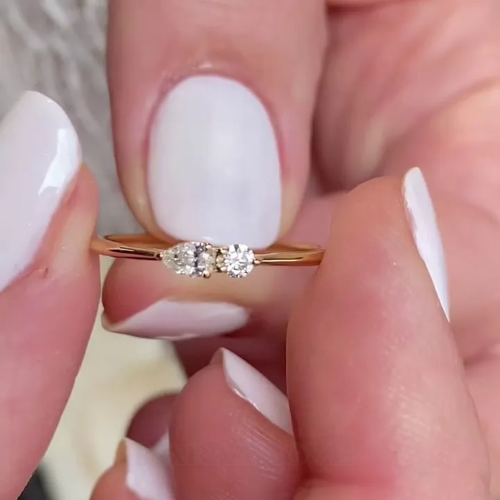 Pear Cut Diamond White 925 Sterling Silver Yellow Gold Minimalist Stackable Engagement Ring