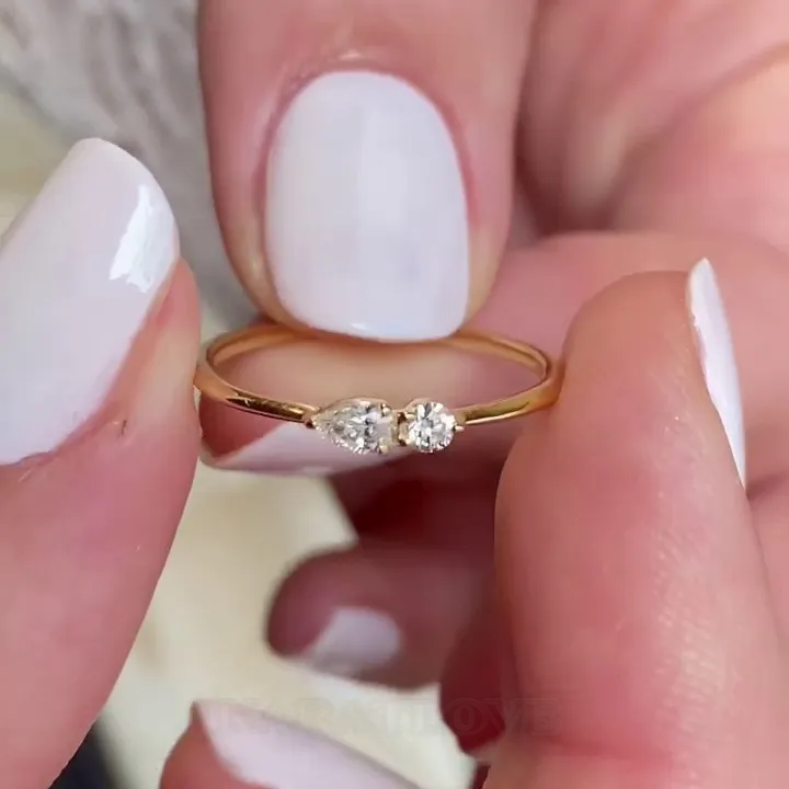 Pear Cut Diamond White 925 Sterling Silver Yellow Gold Minimalist Stackable Engagement Ring