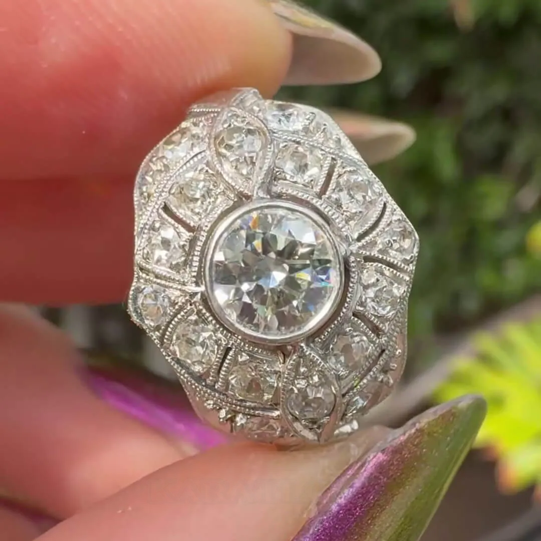 Round Cut Diamond White 925 Sterling Silver Halo Art Deco Engagement Ring Round Cut Diamond White 925 Sterling Silver Halo Art Deco Engagement Ring