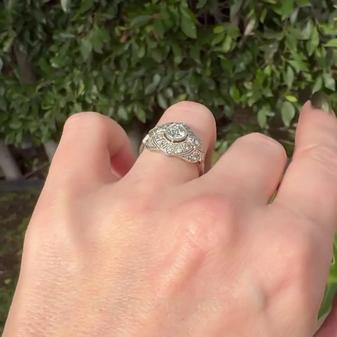 Round Cut Diamond White 925 Sterling Silver Halo Art Deco Engagement Ring