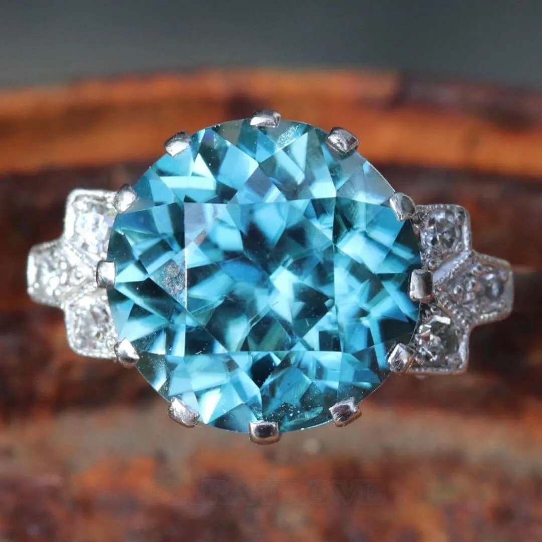 Round Cut Aquamarine Blue 925 Sterling Silver 3-Stone Engagement Ring