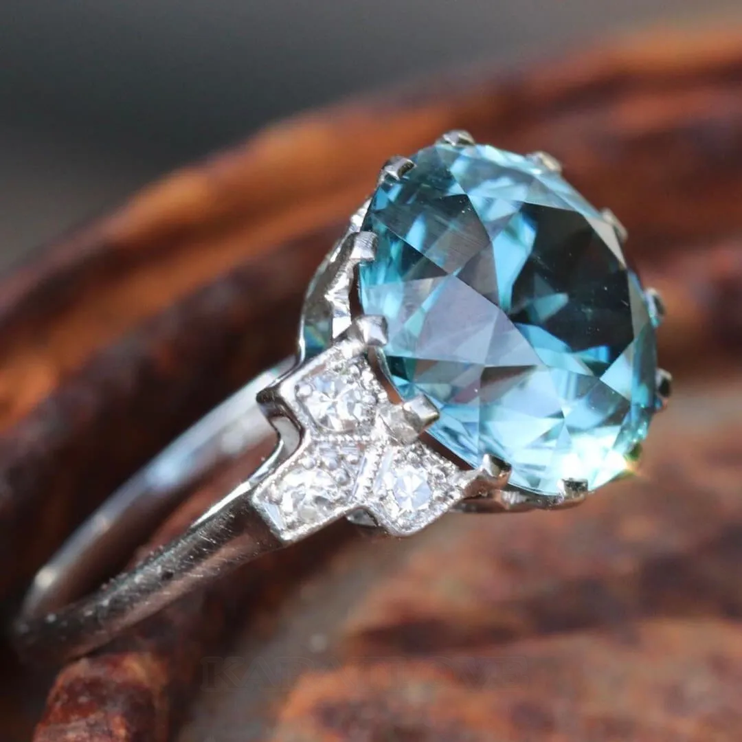 Round Cut Aquamarine Blue 925 Sterling Silver 3-Stone Engagement Ring