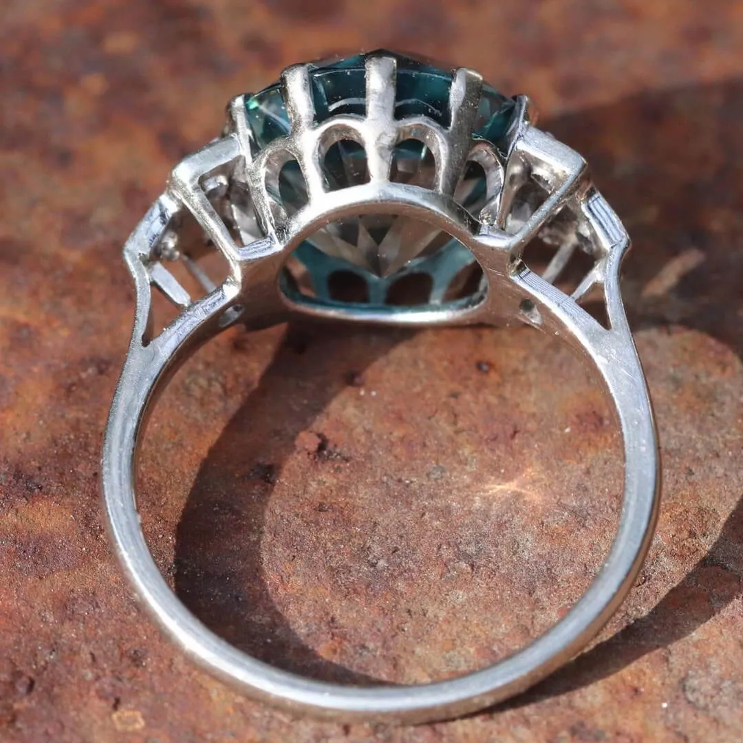 Round Cut Aquamarine Blue 925 Sterling Silver 3-Stone Engagement Ring