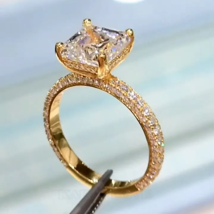 Asscher Cut Diamond White 925 Sterling Silver Yellow Gold Classic Engagement Ring Asscher Cut Diamond White 925 Sterling Silver Yellow Gold Classic Engagement Ring