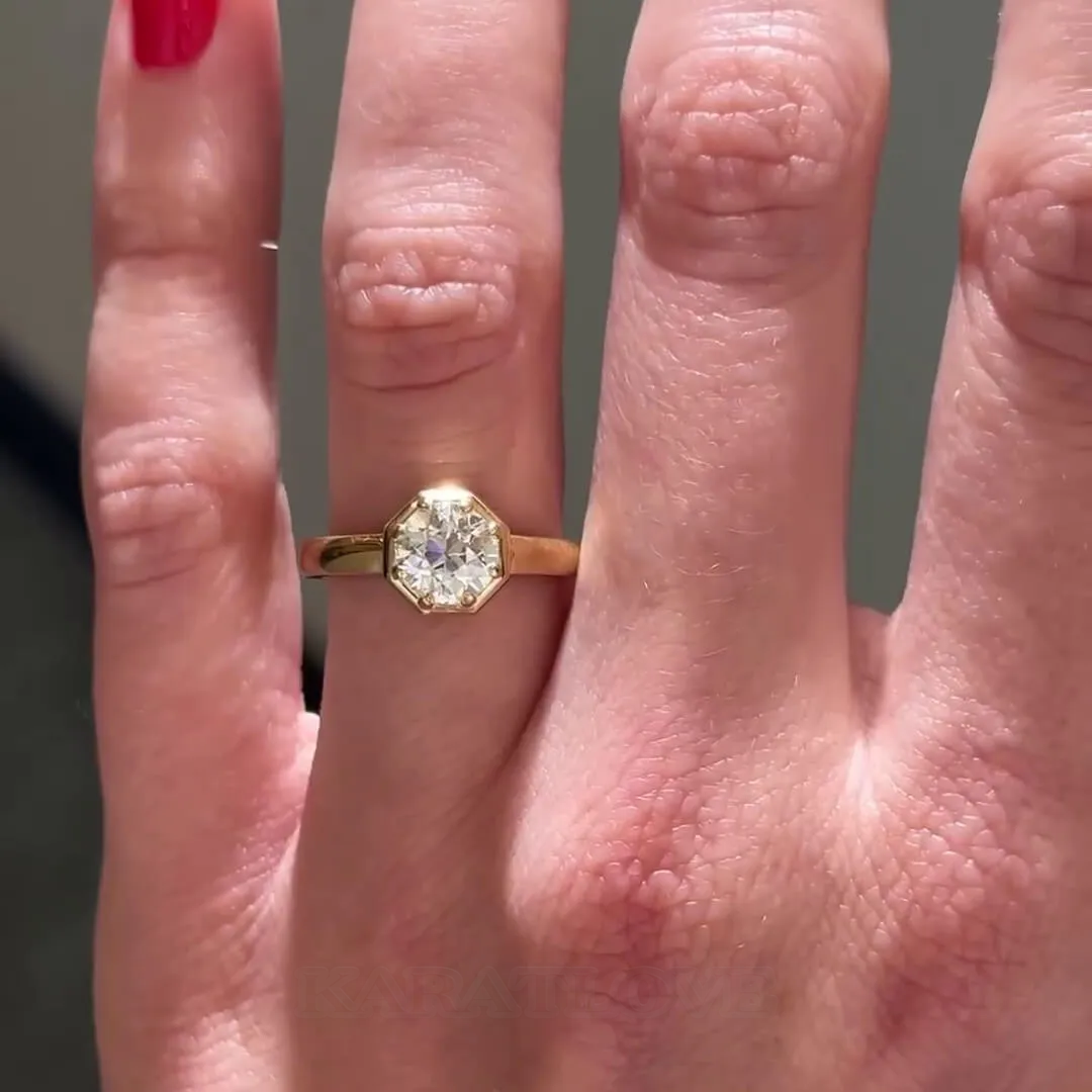 Round Cut Diamond White 925 Sterling Silver Yellow Gold Solitaire Engagement Ring