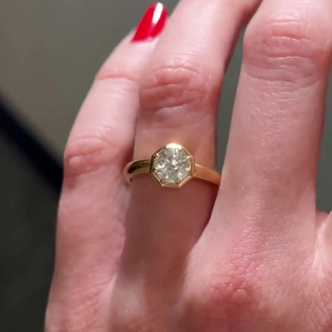 Round Cut Diamond White 925 Sterling Silver Yellow Gold Solitaire Engagement Ring