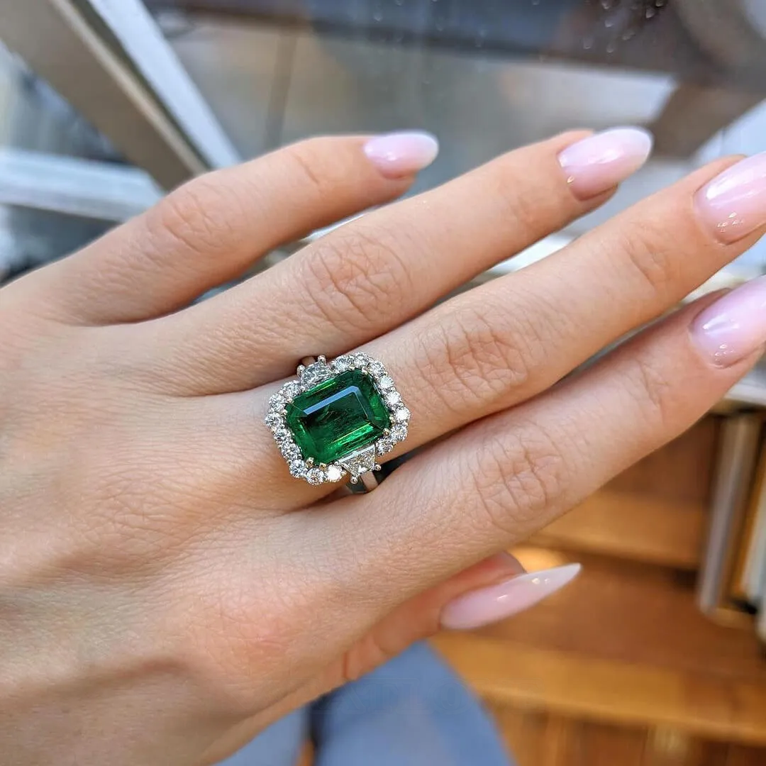 Emerald Cut Emerald Green 925 Sterling Silver Halo Engagement Ring Emerald Cut Emerald Green 925 Sterling Silver Halo Engagement Ring