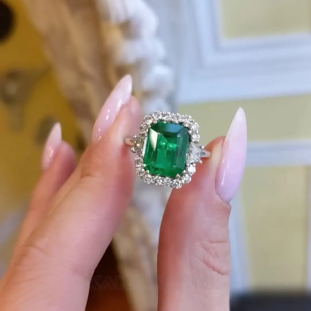 Emerald Cut Emerald Green 925 Sterling Silver Halo Engagement Ring