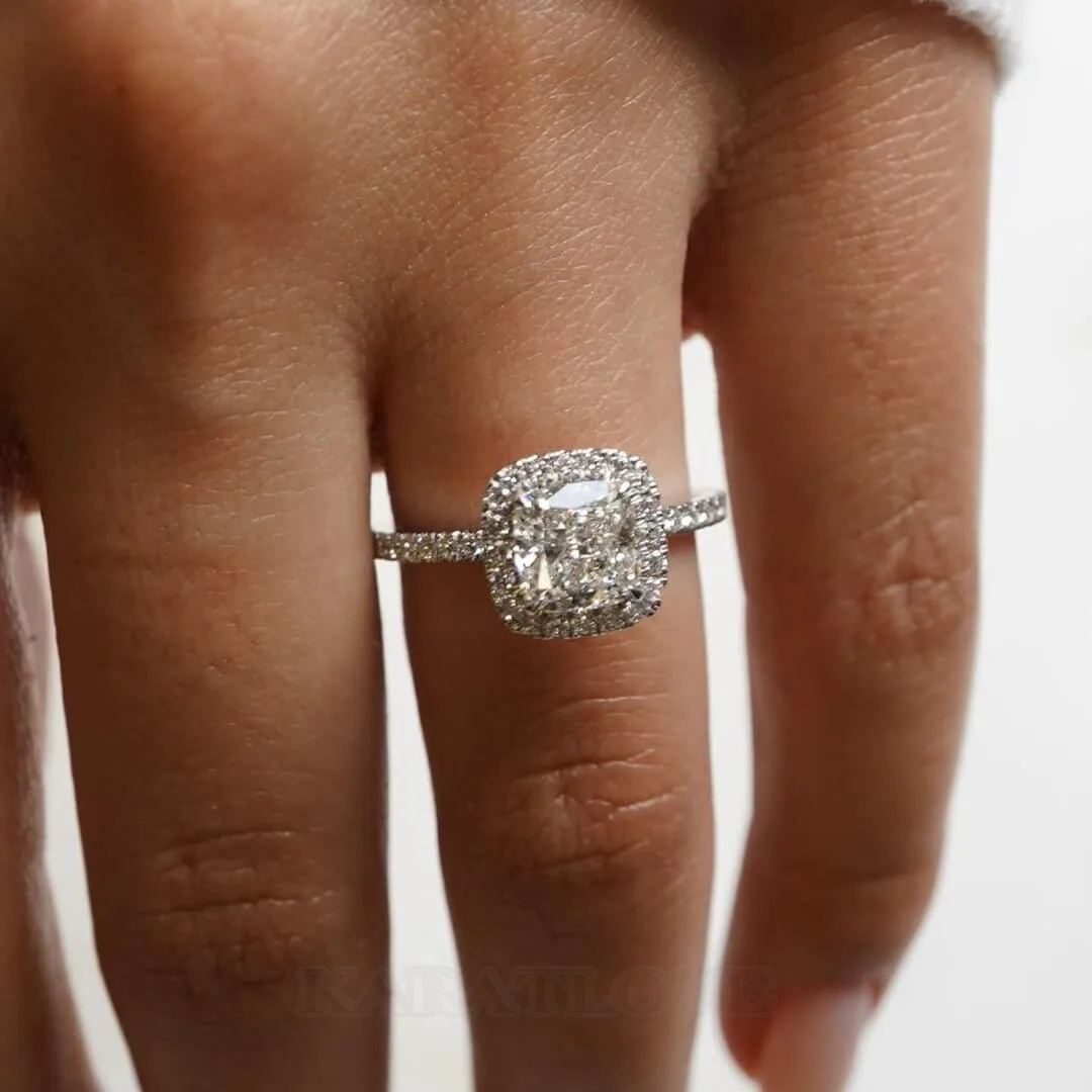 Cushion Diamond White Sterling Silver Halo Engagement Ring Cushion Diamond White Sterling Silver Halo Engagement Ring