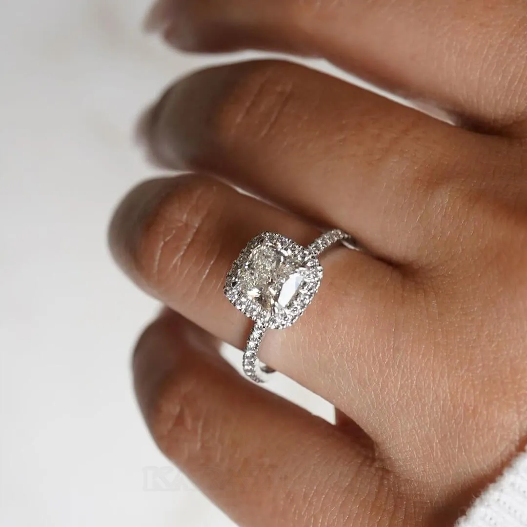 Cushion Diamond White Sterling Silver Halo Engagement Ring