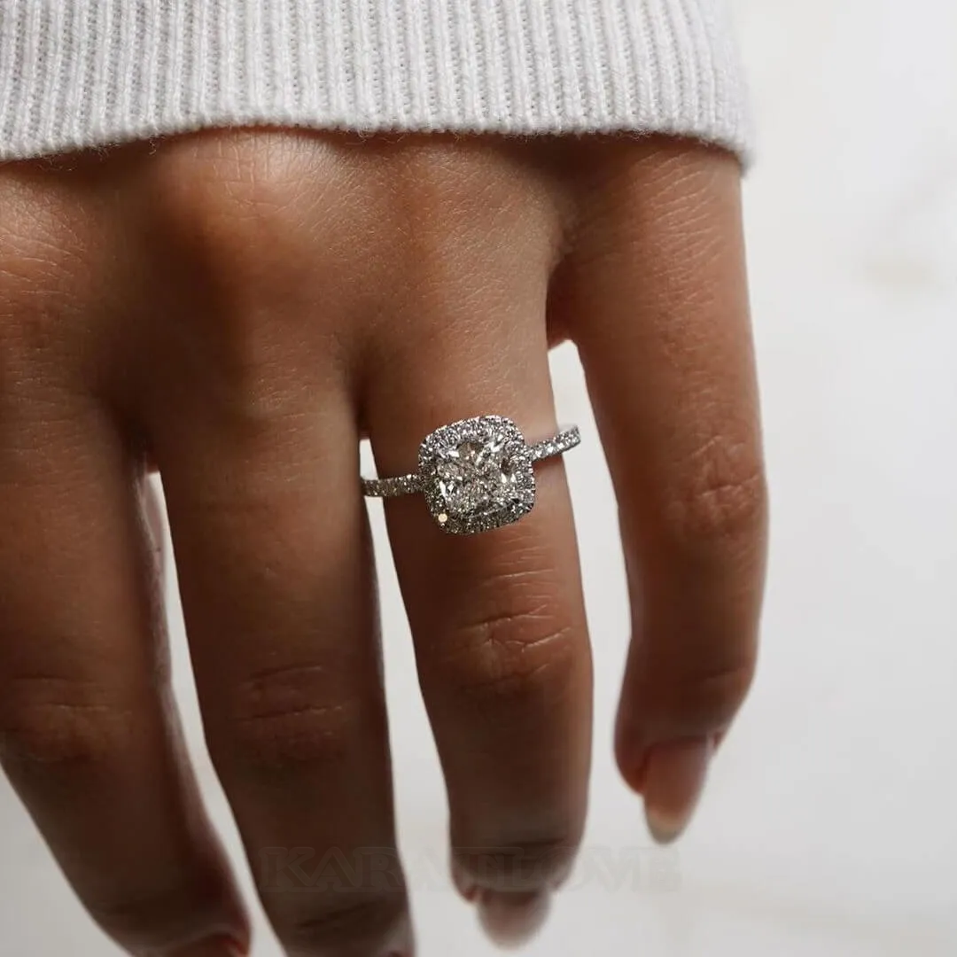 Cushion Diamond White Sterling Silver Halo Engagement Ring