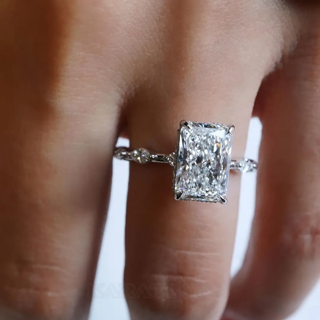 Radiant Diamond White Sterling Silver Classic Engagement Ring Radiant Diamond White Sterling Silver Classic Engagement Ring