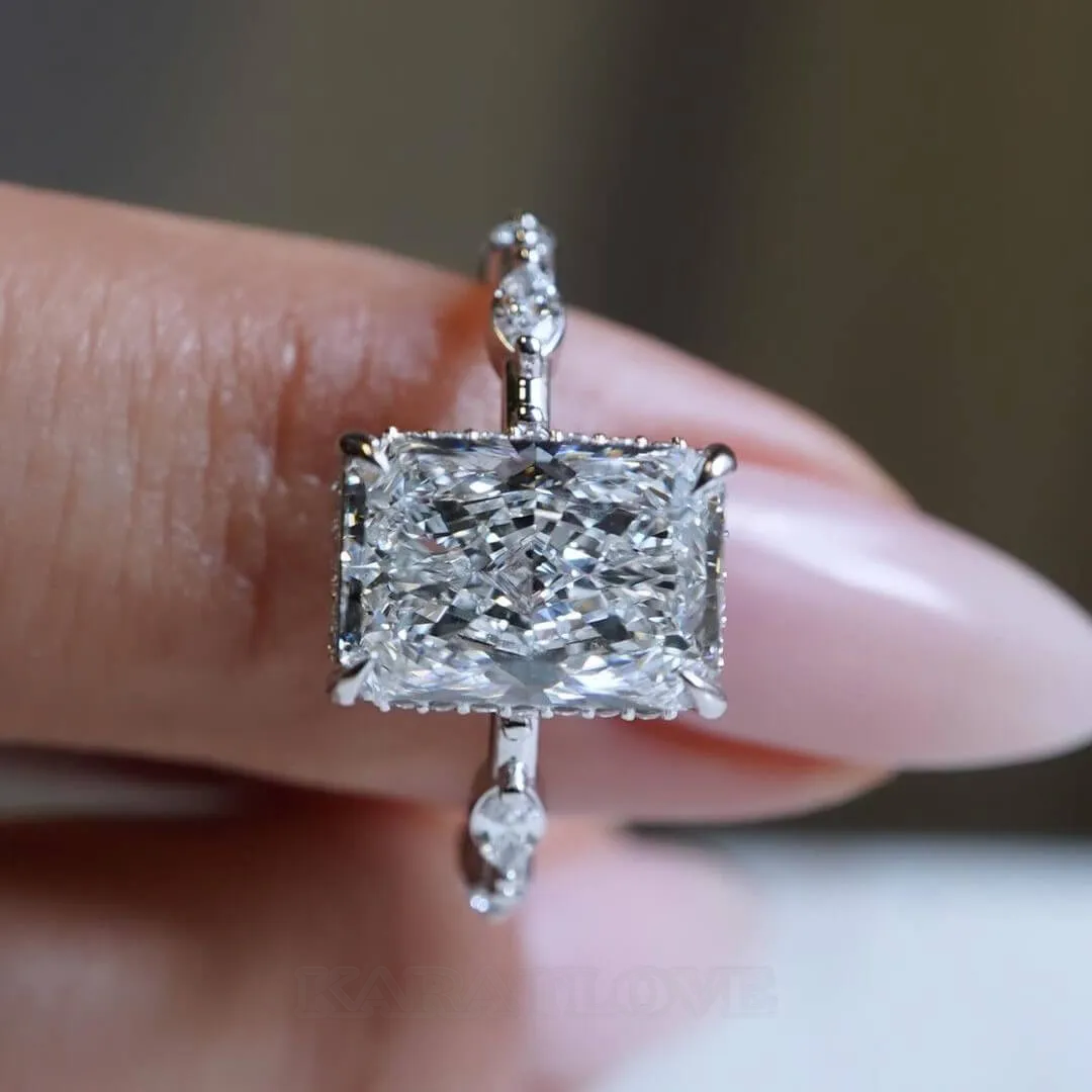 Radiant Diamond White Sterling Silver Classic Engagement Ring