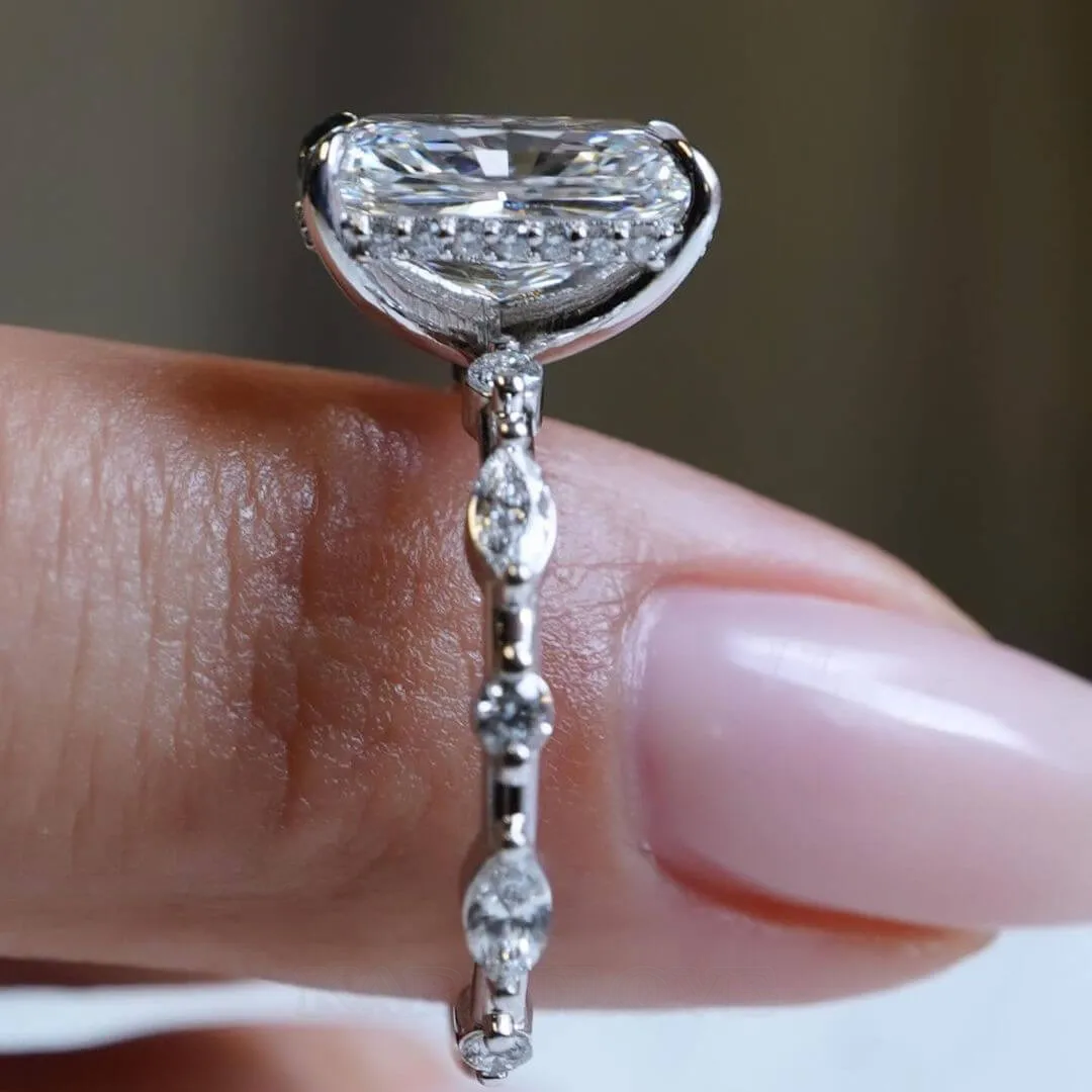 Radiant Diamond White Sterling Silver Classic Engagement Ring