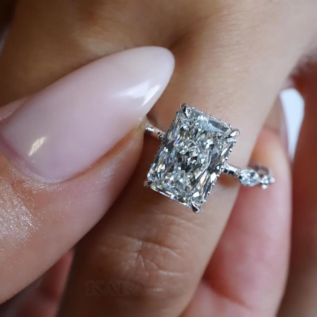 Radiant Diamond White Sterling Silver Classic Engagement Ring