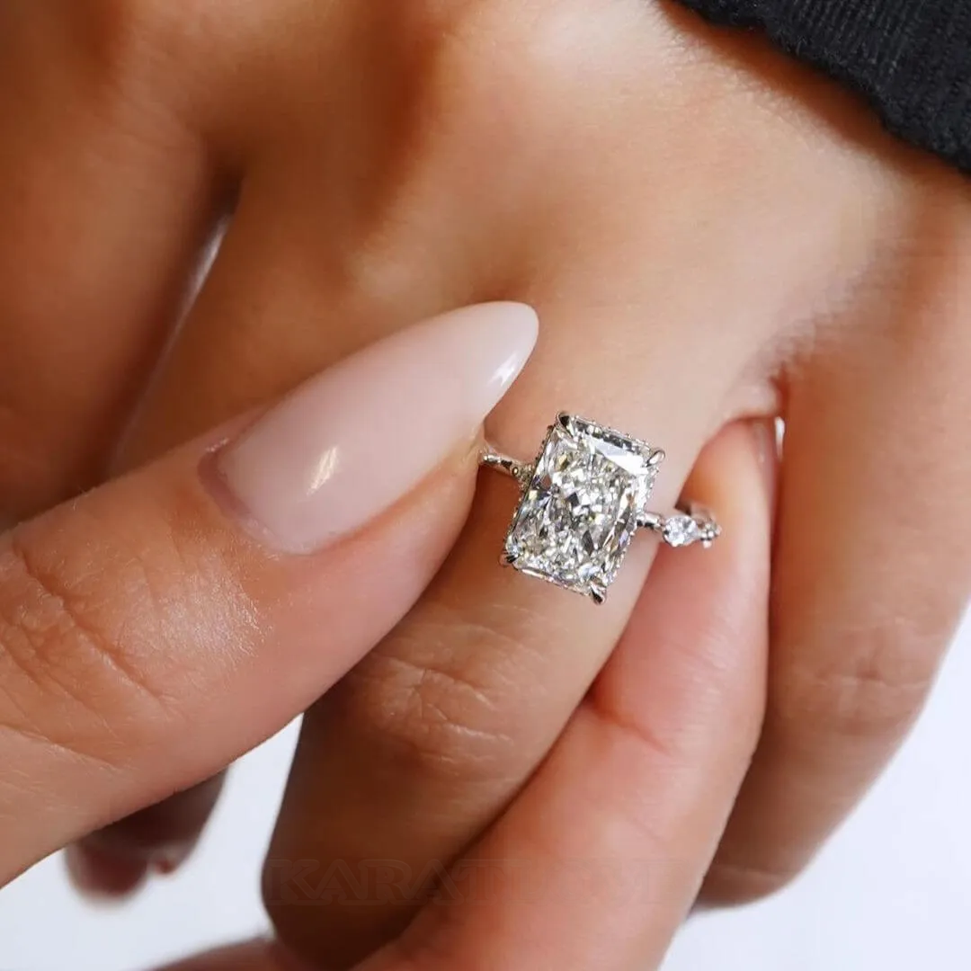 Radiant Diamond White Sterling Silver Classic Engagement Ring