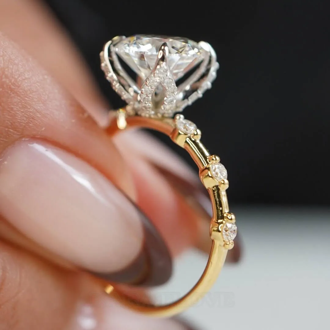 Round Diamond White Sterling Silver Gold Classic Engagement Ring Round Diamond White Sterling Silver Gold Classic Engagement Ring