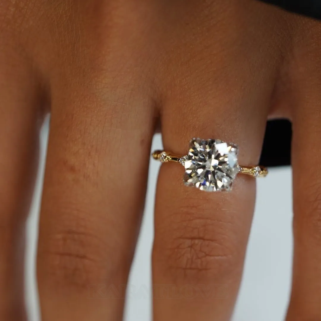 Round Diamond White Sterling Silver Gold Classic Engagement Ring