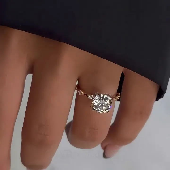 Round Diamond White Sterling Silver Gold Classic Engagement Ring