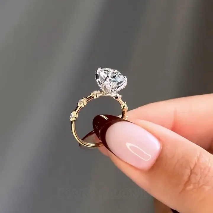 Round Diamond White Sterling Silver Gold Classic Engagement Ring