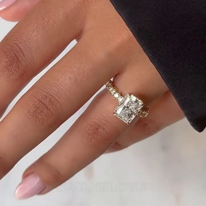 Radiant Diamond White Sterling Silver Gold Halo Engagement Ring