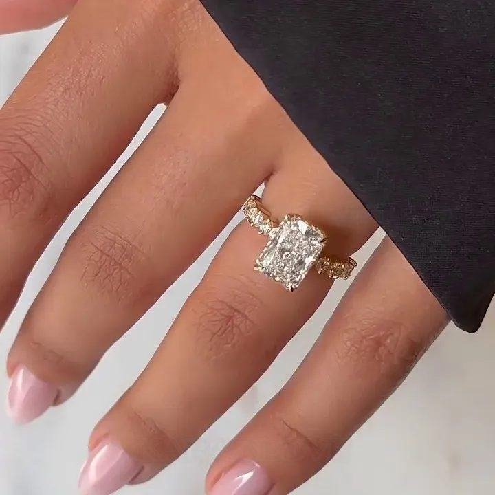 Radiant Diamond White Sterling Silver Gold Halo Engagement Ring