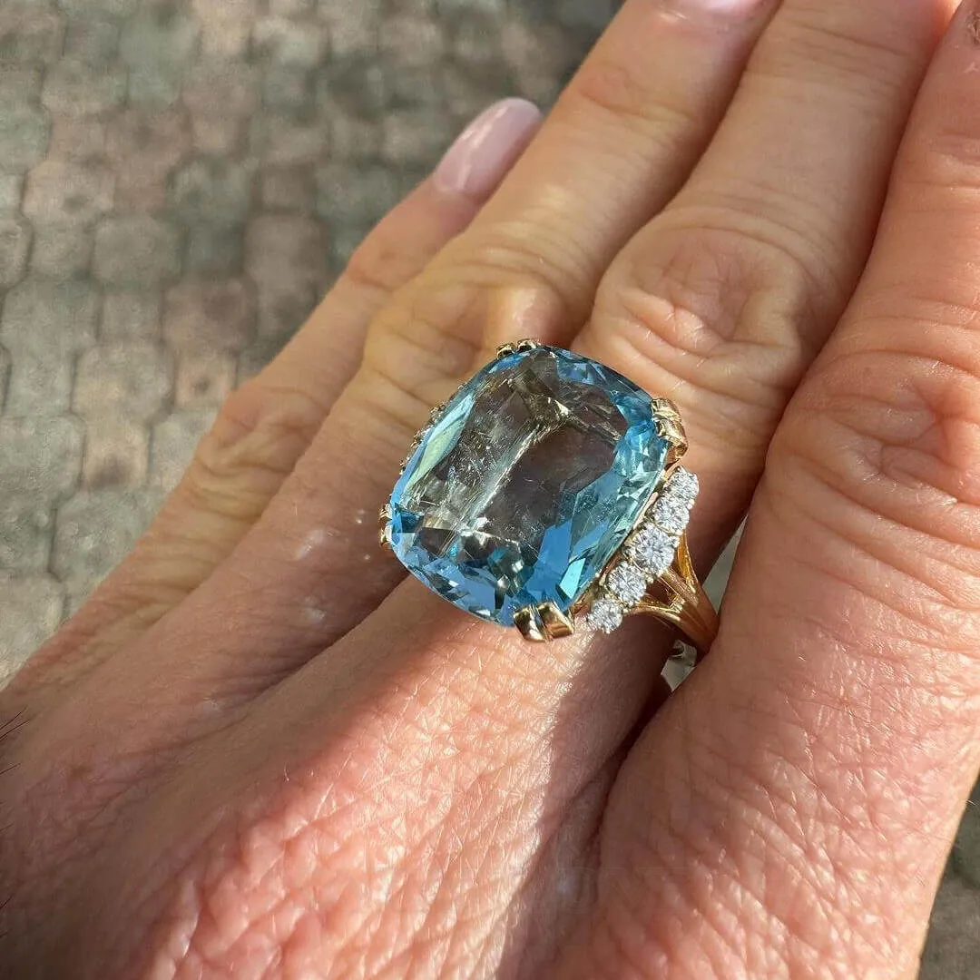 Cushion Cut Aquamarine Sterling Silver Yellow Gold Halo Engagement Ring Cushion Cut Aquamarine Sterling Silver Yellow Gold Halo Engagement Ring