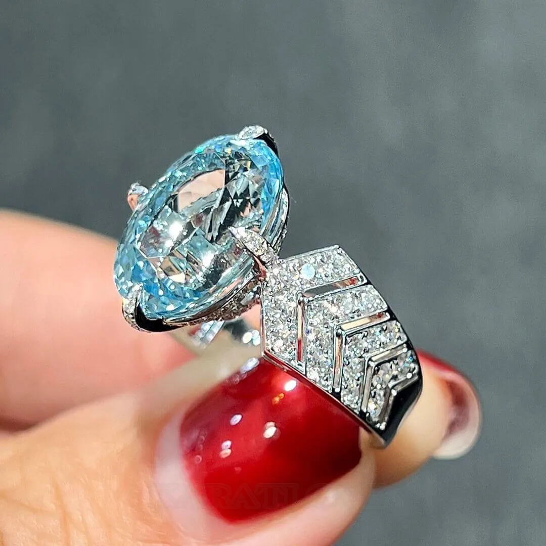 Oval Cut Aquamarine Sterling Silver Art Deco Engagement Ring Oval Cut Aquamarine Sterling Silver Art Deco Engagement Ring