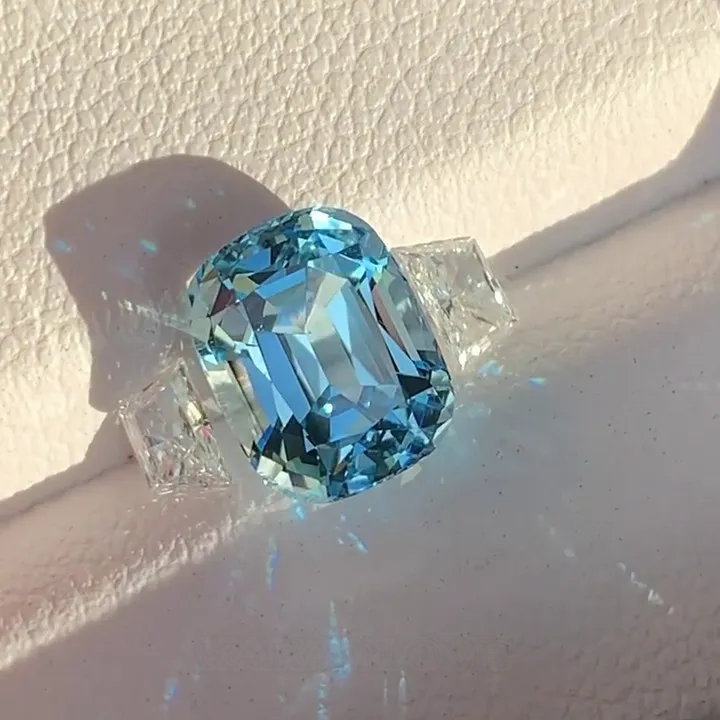 Cushion Cut Aquamarine Sterling Silver 3-Stone Engagement Ring
