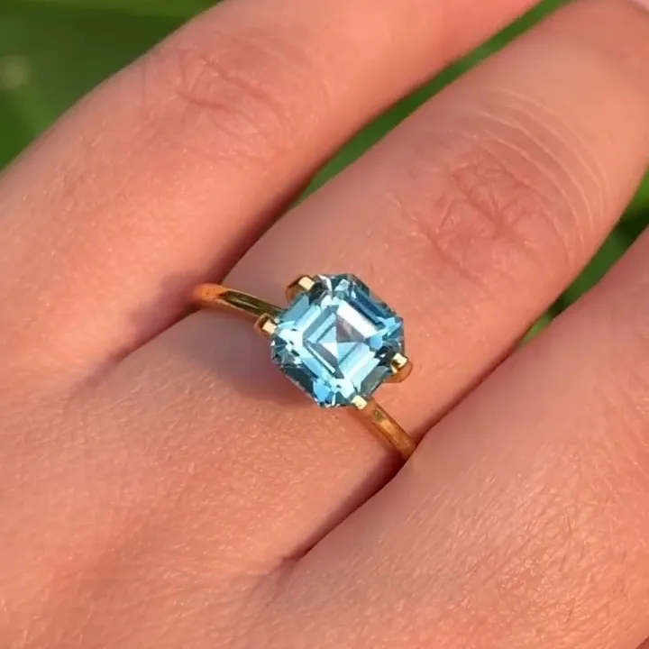 Asscher Cut Aquamarine Sterling Silver Yellow Gold Solitaire Engagement Ring Asscher Cut Aquamarine Sterling Silver Yellow Gold Solitaire Engagement Ring