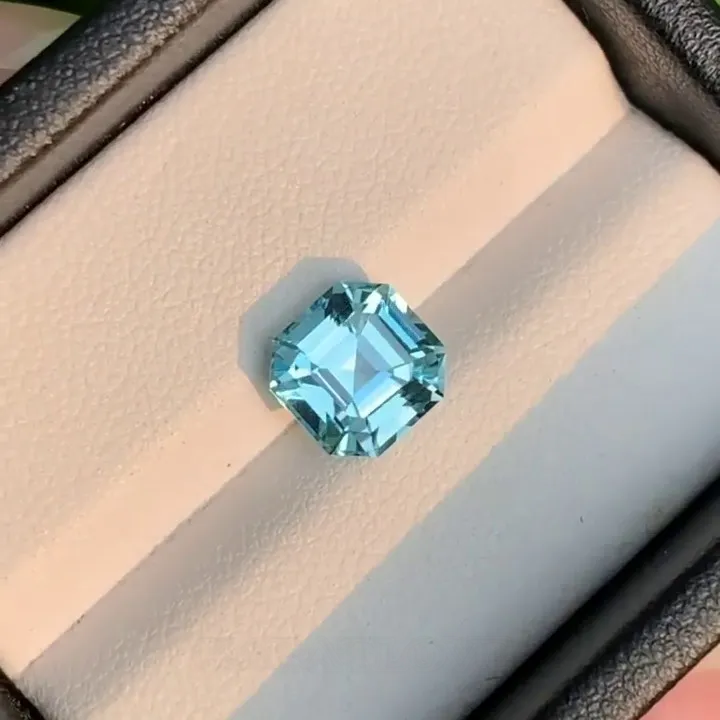Asscher Cut Aquamarine Sterling Silver Yellow Gold Solitaire Engagement Ring