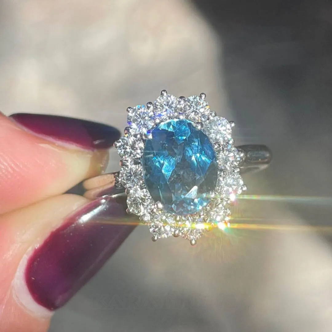 Oval Cut Aquamarine Sterling Silver Halo Engagement Ring Oval Cut Aquamarine Sterling Silver Halo Engagement Ring
